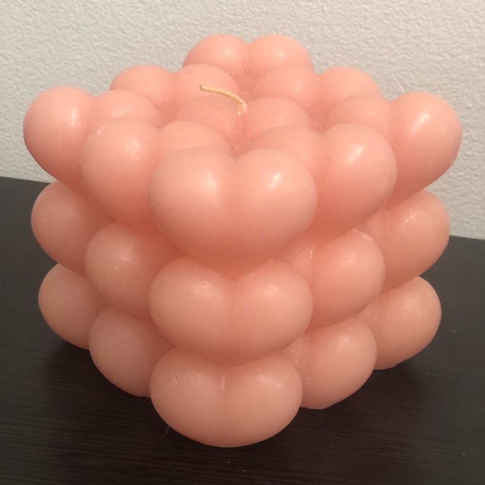 Pink Unscented Bubble Cube Heart Beeswax Candle, Love Candle, Gift For Her